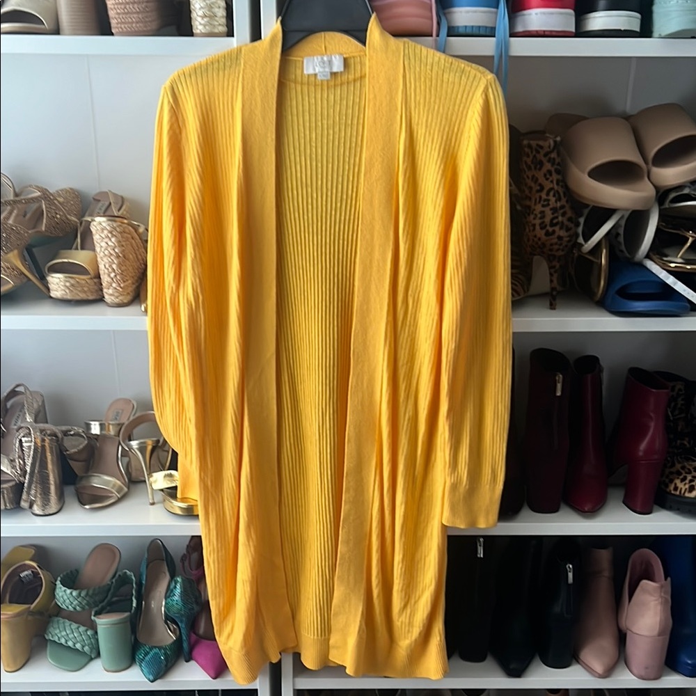 LOFT Yellow Cardigan Sweater Lightweight Open-Front
